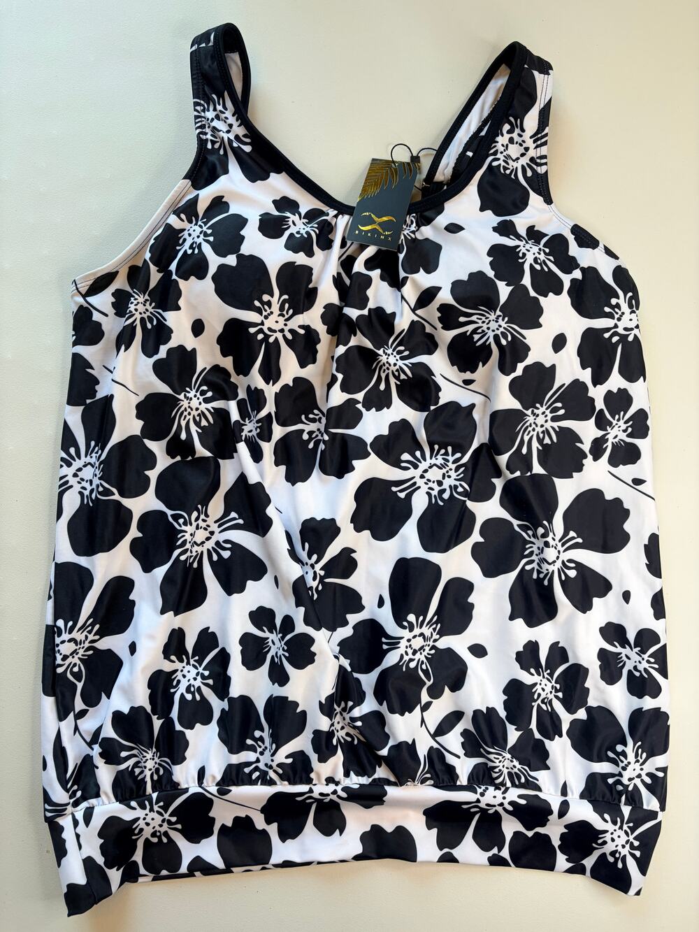 Bikinix Black White Floral Tankini Swimsuit Set Size XL New with Tags